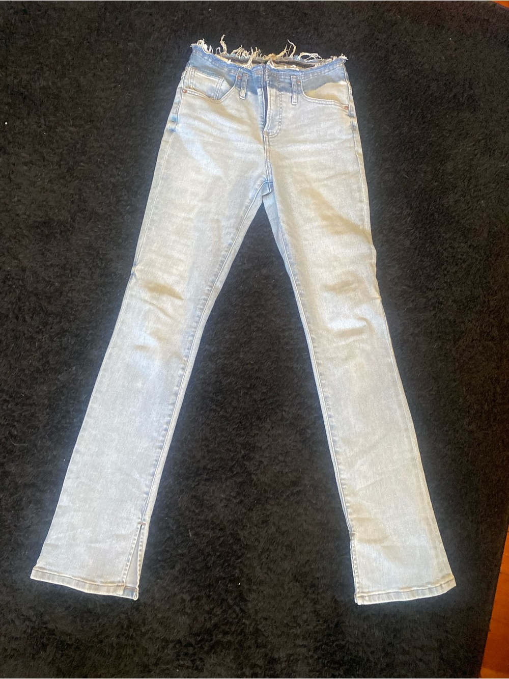 Express Light Blue Slyscraper Jeans with Frayed Waist
